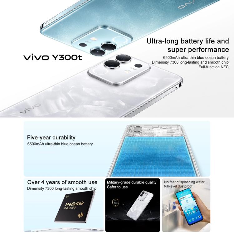 vivo Y300t, 8GB+128GB, Face ID / Side Fingerprint,  6.72 inch Android 15 OriginOS 5 Dimensity 7300 Octa Core, OTG, NFC, Network: 5G, 8GB+128GB
