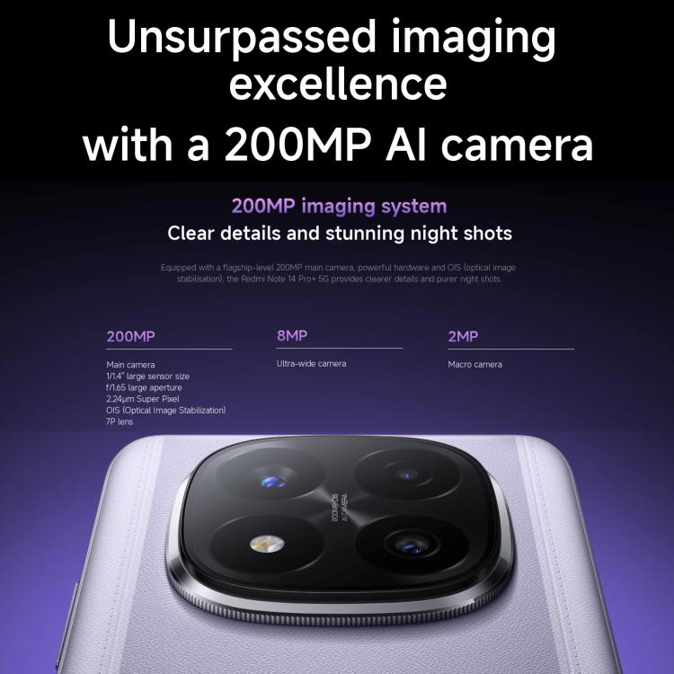 Xiaomi Redmi Note 14 Pro+ 5G Global, 8GB+256GB, In-screen Fingerprint, 6.67 inch Xiaomi HyperOS Snapdragon 7s Gen 3 Octa Core, NFC, Network: 5G