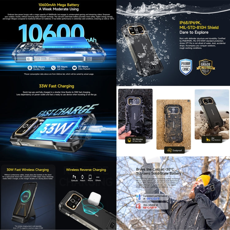 Ulefone Armor 27T Pro Rugged Phone, Thermal Imaging, 12GB+256GB, Night Vision, 10600mAh, 6.78 inch Android 14 MediaTek Dimensity 6300 Octa Core, Network: 5G, NFC, Armor 27T Pro - NMNYSX