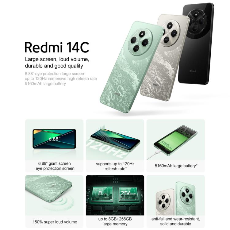 Xiaomi Redmi 14C, 6GB+128GB, 6.88 inch Xiaomi HyperOS MediaTek Helio G81-Ultra Octa Core, Network: 4G, 6GB+128GB