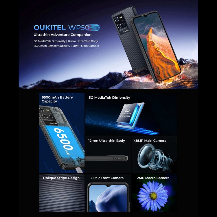 Oukitel WP50 5G Rugged Phone, 4GB+256GB, 6.6 inch Android 14.0 MediaTek Dimensity 6100+ Octa-core 3.0GHz, NFC, OTG, Network: 5G - NMNYSX