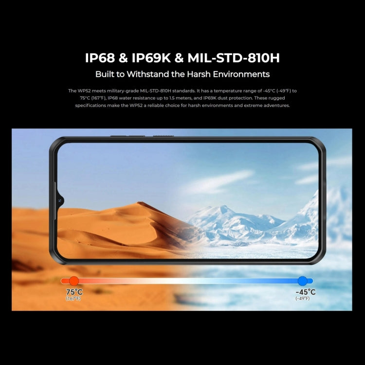 Oukitel WP52 5G Rugged Phone, 4GB+256GB, 6.6 inch Android 14.0 MediaTek Dimensity 6100+ Octa-core 3.0GHz, NFC, OTG, Network: 5G, WP52 - NMNYSX