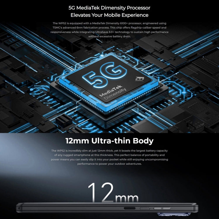 Oukitel WP52 5G Rugged Phone, 4GB+256GB, 6.6 inch Android 14.0 MediaTek Dimensity 6100+ Octa-core 3.0GHz, NFC, OTG, Network: 5G, WP52 - NMNYSX