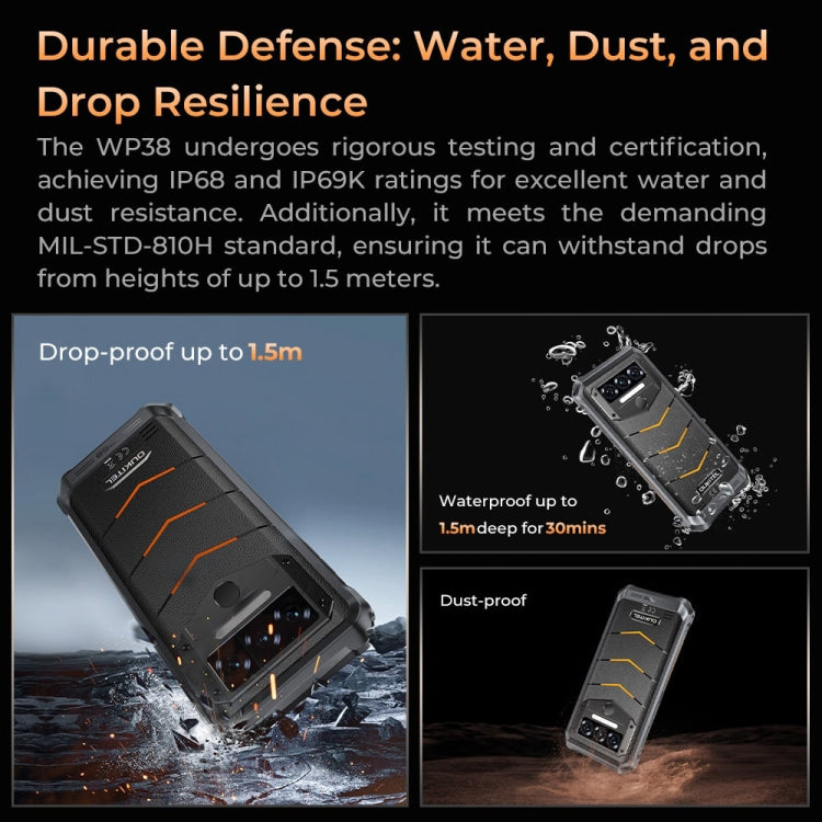 Oukitel WP38 Rugged Phone, 12GB+256GB, IP68/IP69K, Fingerprint Identification, 10600mAh, 6.52 inch MediaTek MT8788 Octa Core, NFC, OTG, Network: 4G - NMNYSX
