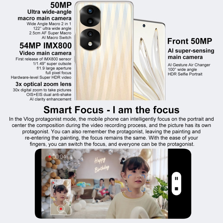Honor 70 Pro+ 5G HPB-AN00, 54MP Cameras, 8GB+256GB, China Version Smartphone luxury Mobile phone Fashion 5G