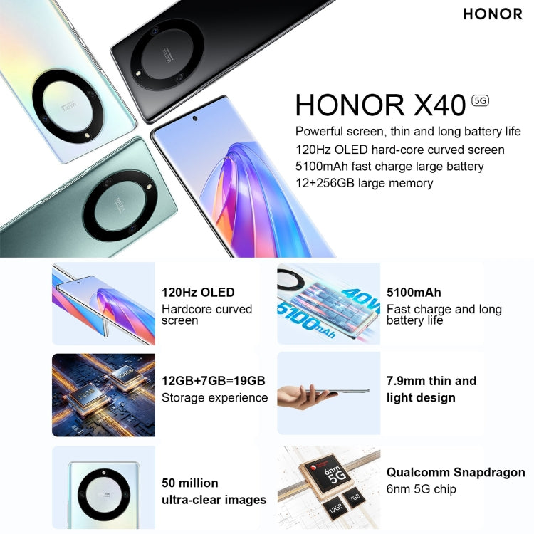 Honor X40 5G RMO-AN00, 50MP Cameras, 6GB+128GB, China Version smartphone telephony telephone mobile phone
