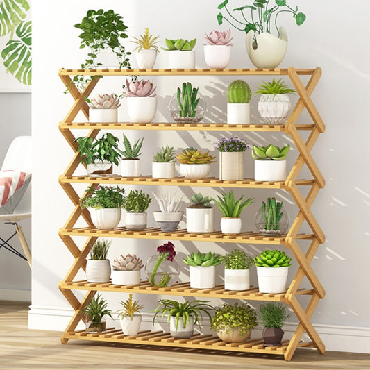 100CM 6-Layer Collapsible Solid Wood Potted Planting Shelves