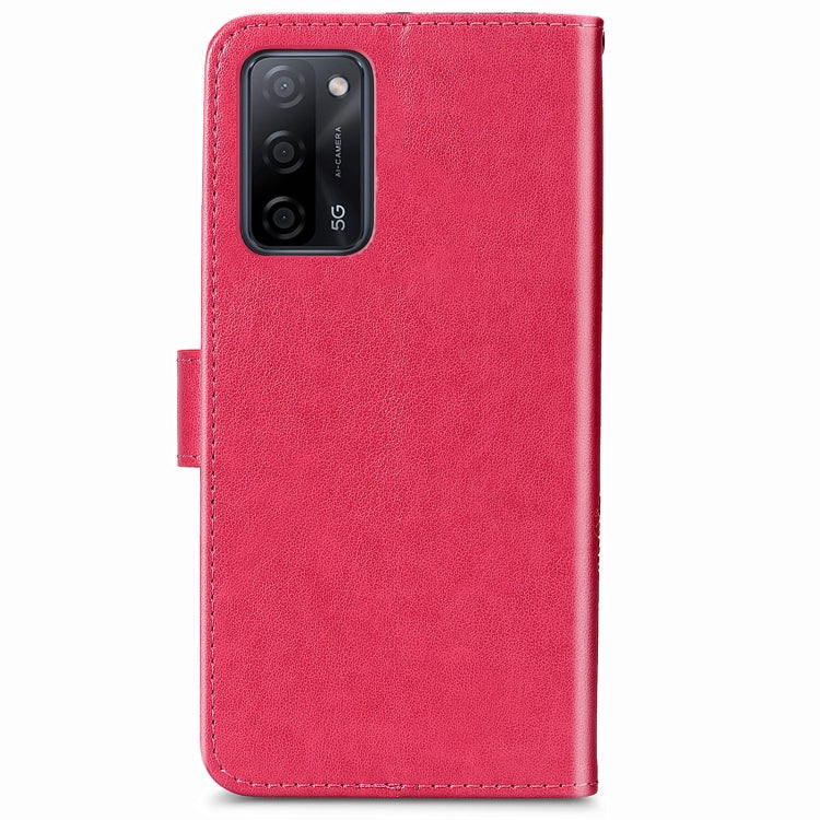 Four-leaf Clasp Embossed Buckle Mobile Phone Protection Leather Case with Lanyard & Card Slot & Wallet & Bracket Function, For OPPO A55 5G - NMNYSX