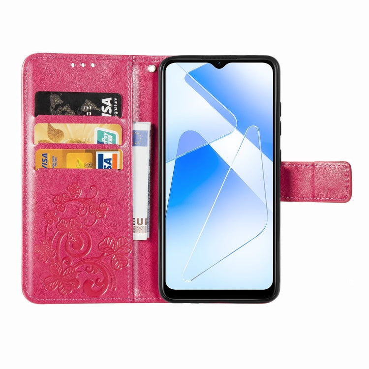 Four-leaf Clasp Embossed Buckle Mobile Phone Protection Leather Case with Lanyard & Card Slot & Wallet & Bracket Function, For OPPO A55 5G - NMNYSX