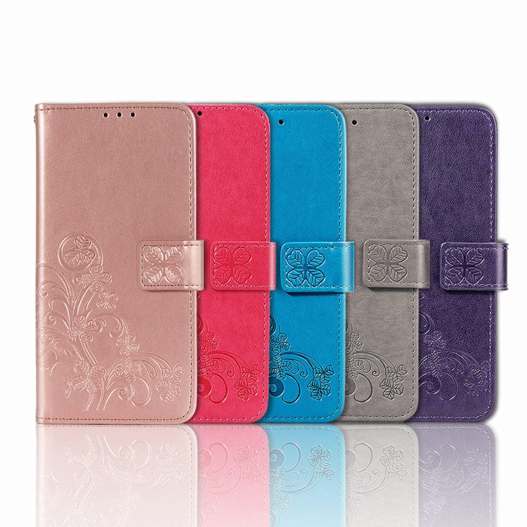 Four-leaf Clasp Embossed Buckle Mobile Phone Protection Leather Case with Lanyard & Card Slot & Wallet & Bracket Function, For OPPO A55 5G - NMNYSX