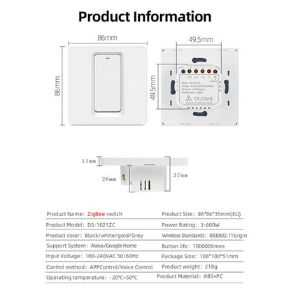 ZigBee Smart Single-fire Zero-fire Switch, Spec: