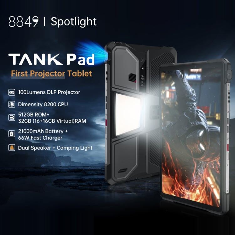 Unihertz 8849 Tank Pad Rugged Tablet PC & Projector, 16GB+512GB, 10.95 inch Android 14 Dimensity 8200 Octa Core 5G Network, EU Plug, Tank Pad 5G Network - NMNYSX