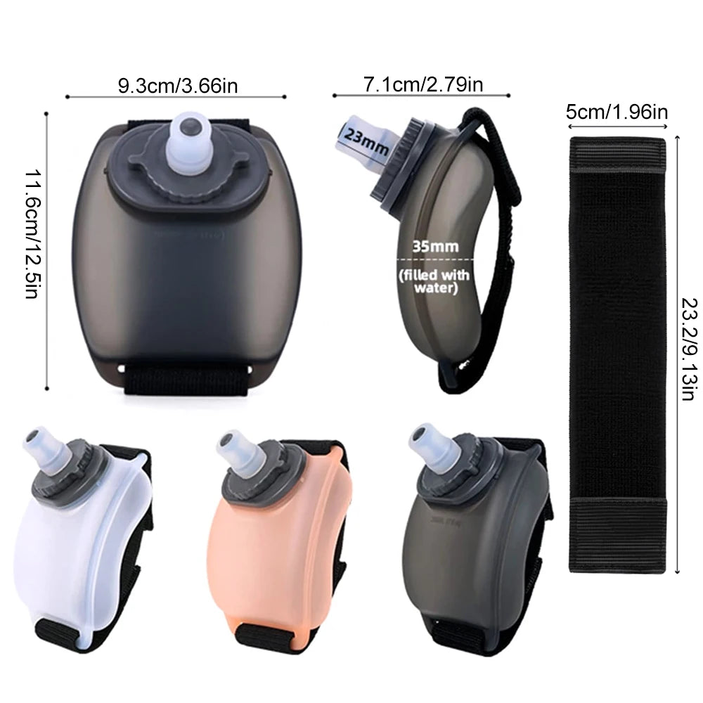 Set of hydration bottles with measurements on a white background